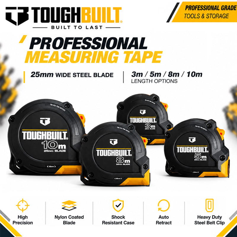 TOUGHBUILT 3m/5m/8m/10m Serie  – Stanley Tape 25Ft Bewertung und Preis